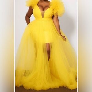 NWT Xpluswear Plus Size Yellow Tulle Maxi Dress